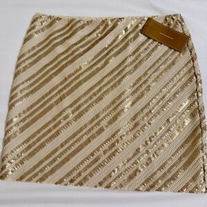 miami Sequin Stripe Midi Skirt in Gold and Cream